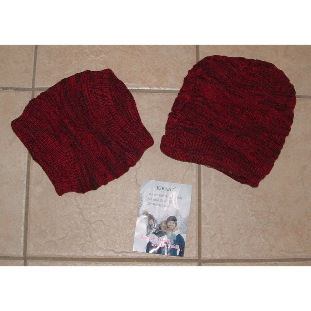 NEW Unisex Sz Medium Stretch Faux Fur Lined Sweater Beanie Cap & Hand Warmer Set